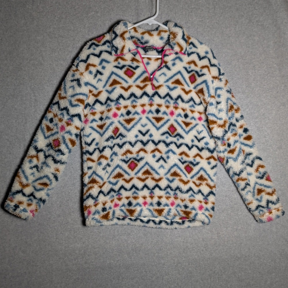Eddie Bauer Fleece Pullover Women S Multicolor Quarter Zip Sherpa Boho Cabin